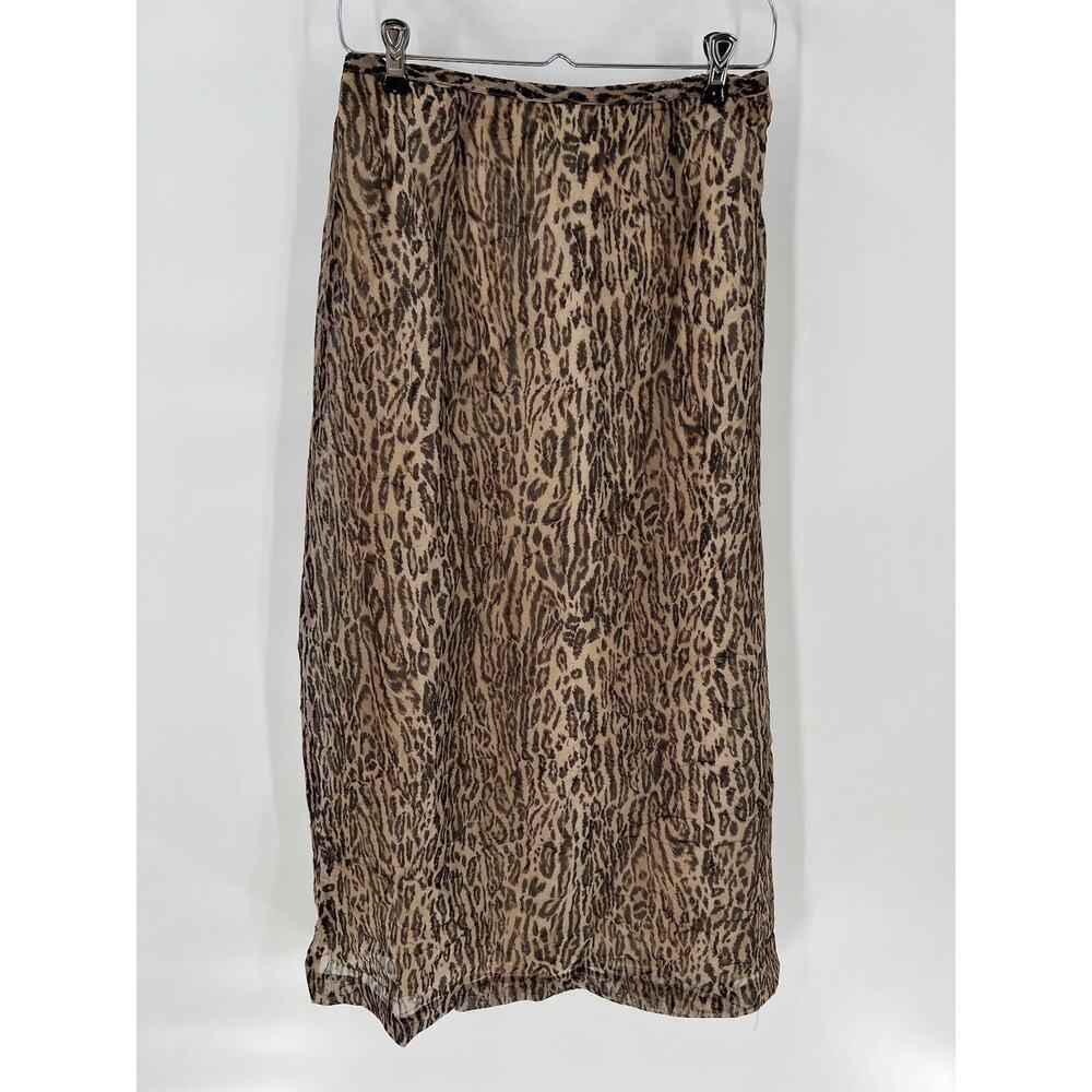 Vintage Skirt Womens 8 Medium Brown Black Animal Print Straight Midi Length